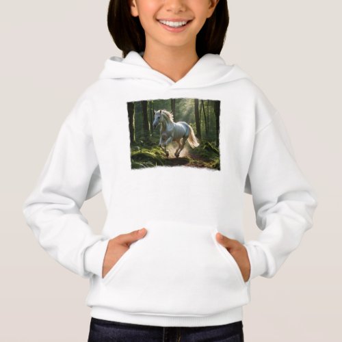 Beautiful White Horse and Forest Hoodie