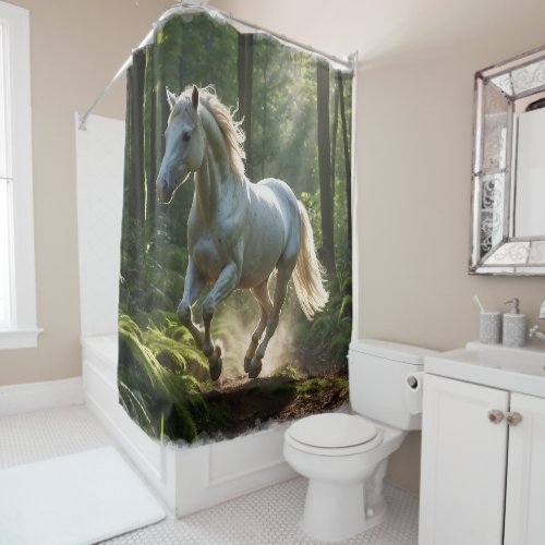 Beautiful White Horse and Forest Shower Curtain