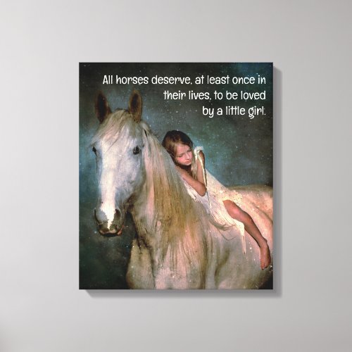 Beautiful White Horse and Little Girl  Canvas Print