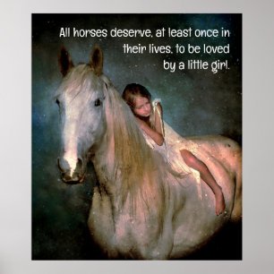 Beautiful White Horse and Little Girl Poster