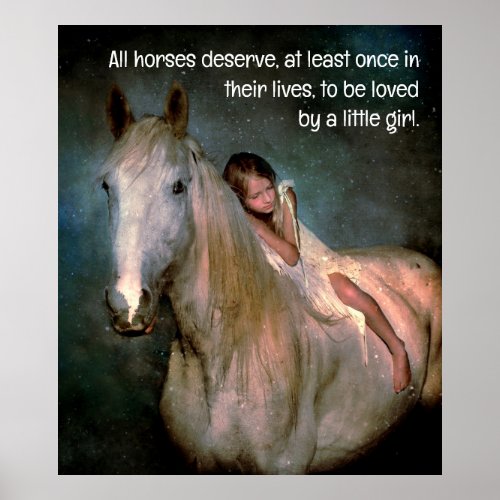 Beautiful White Horse and Little Girl   Poster