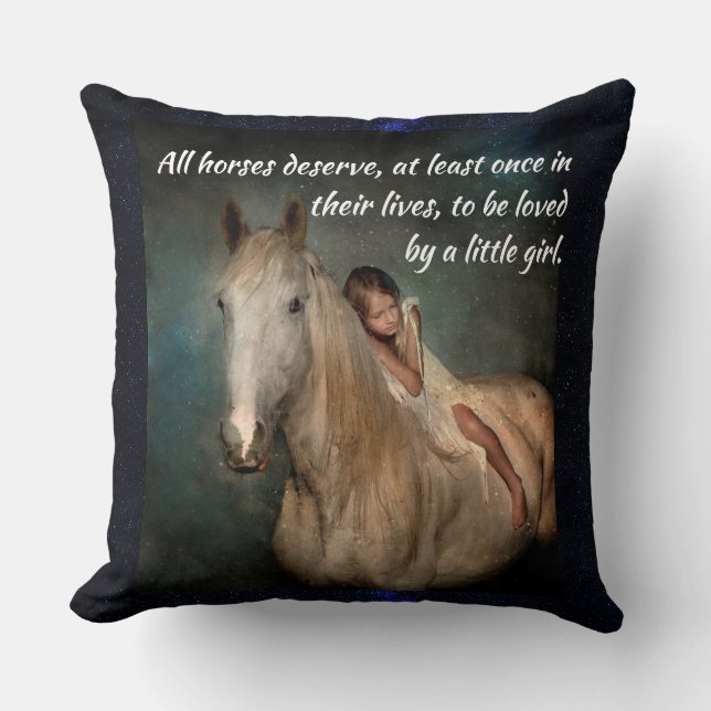 Beautiful White Horse and Little Girl Throw Pillow (Front)