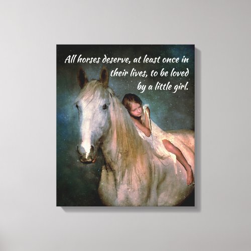 Beautiful White Horse and Little Girl Throw Pillow Canvas Print
