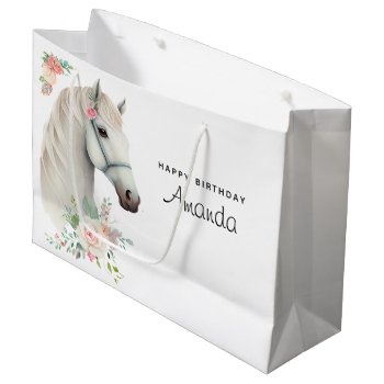 Beautiful White Horse Boho Floral Birthday Large Gift Bag by Mirribug at Zazzle