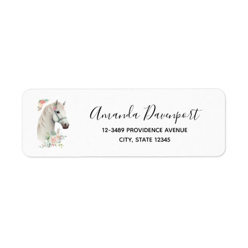 Beautiful White Horse Boho Floral Label