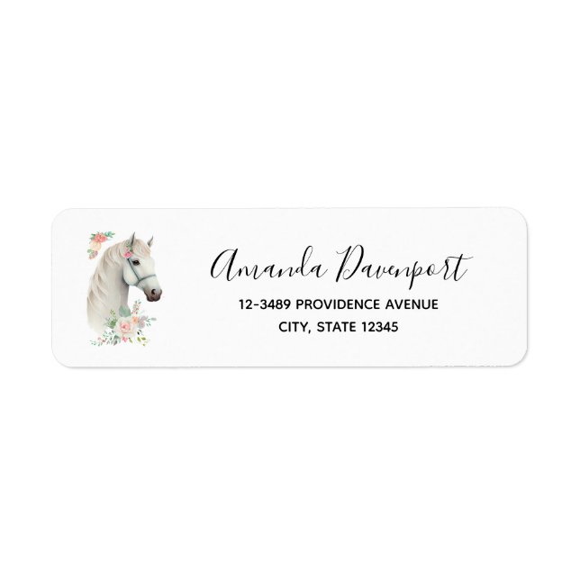 Beautiful White Horse Boho Floral Label (Front)