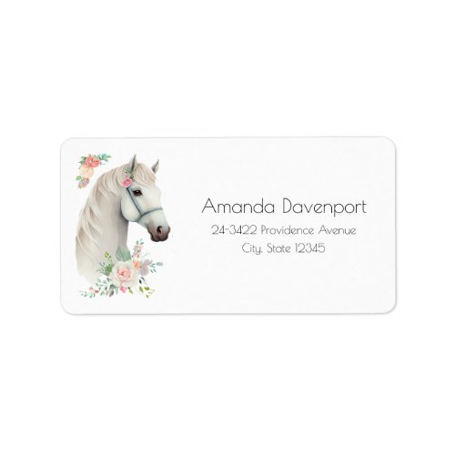 Beautiful White Horse Boho Floral Label