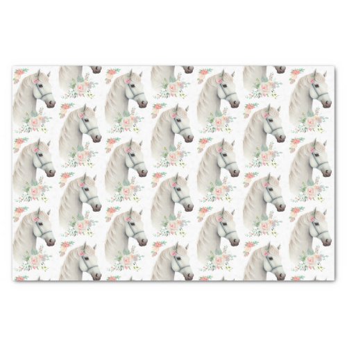 Beautiful White Horse Boho Floral Pattern Tissue Paper