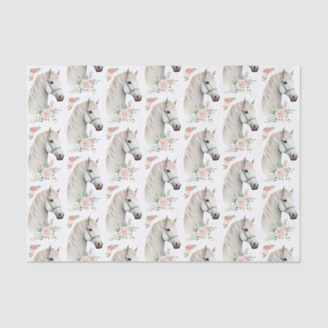 Beautiful White Horse Boho Floral Pattern Tissue Paper (Front)