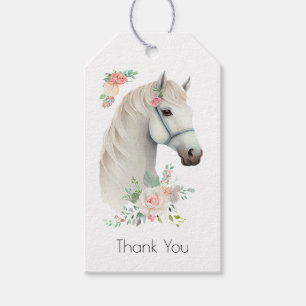 Beautiful White Horse Boho Floral Thank You Gift Tags