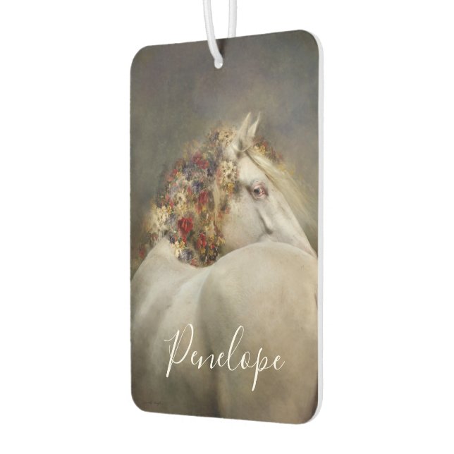 Beautiful White Horse Boho Monogram Name Air Freshener (Left)