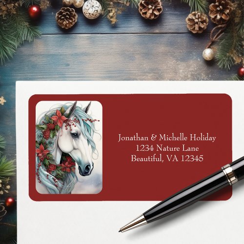 Beautiful White Horse Christmas Address Label