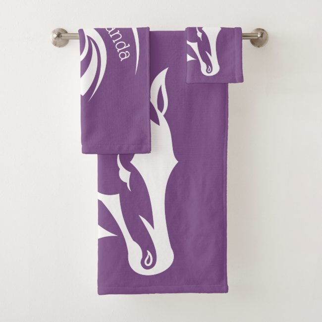 Beautiful White Horse Design Bath Towel Set