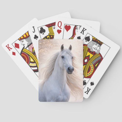 Beautiful White Horse Flowing Mane Poker Cards