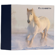 Beautiful White Horse Galloping in the Snow 3 Ring Binder