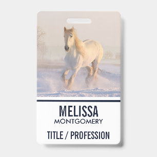 Beautiful White Horse Galloping in the Snow Badge