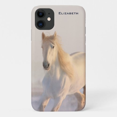 Beautiful White Horse Galloping in the Snow iPhone 11 Case