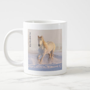 Beautiful White Horse Galloping in the Snow Giant Coffee Mug