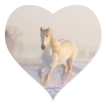 Beautiful White Horse Galloping in the Snow Heart Sticker