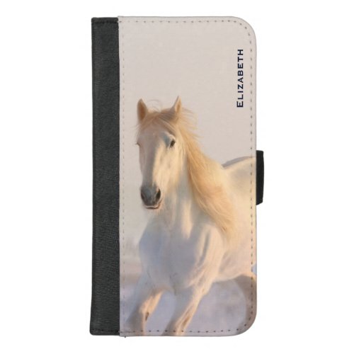 Beautiful White Horse Galloping in the Snow iPhone 87 Plus Wallet Case