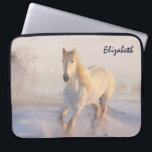 Beautiful White Horse Galloping in the Snow Laptop Sleeve<br><div class="desc">A laptop sleeve with a photograph of a gorgeous white horse. Running through a snow covered field. Majestic and beautiful.</div>