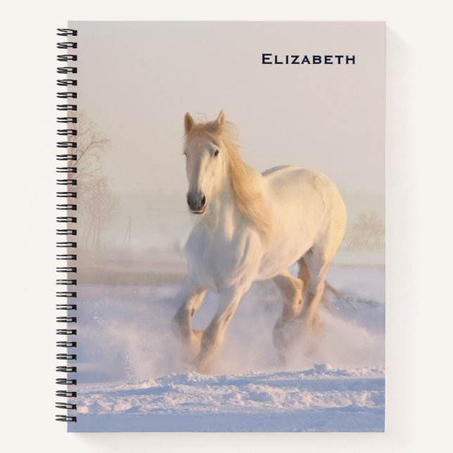 Beautiful White Horse Galloping in the Snow Notebook (Front)