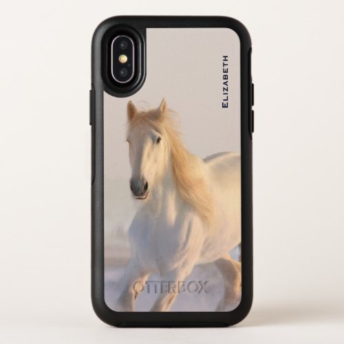 Beautiful White Horse Galloping in the Snow OtterBox Symmetry iPhone X Case