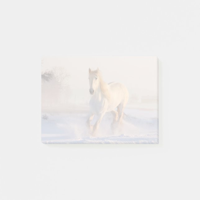 Beautiful White Horse Galloping in the Snow Post-it Notes (Front)