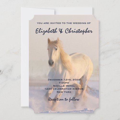 Beautiful White Horse Galloping in the Snow Rustic Invitation