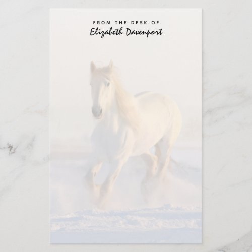 Beautiful White Horse Galloping in the Snow Stationery