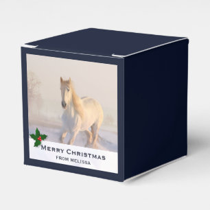 Beautiful White Horse Galloping in the Snow Xmas Favor Boxes