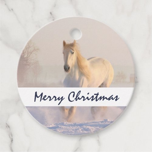 Beautiful White Horse Galloping in the Snow Xmas Favor Tags