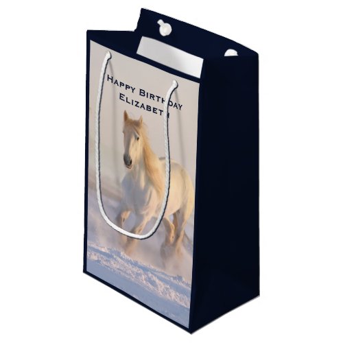 Beautiful White Horse Galloping in Winter Birthday Small Gift Bag