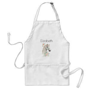 Beautiful White Horse Head Boho Floral Adult Apron