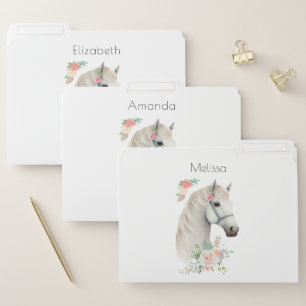 Beautiful White Horse Head Boho Floral File Folder
