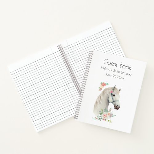 Beautiful White Horse Head Boho Floral Guest Book