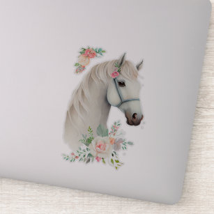 Beautiful White Horse Head Boho Floral Sticker