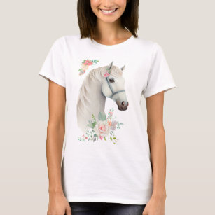 Beautiful White Horse Head Boho Floral T-Shirt