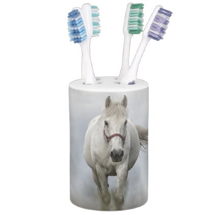 Beautiful white horse in mist bathroom set