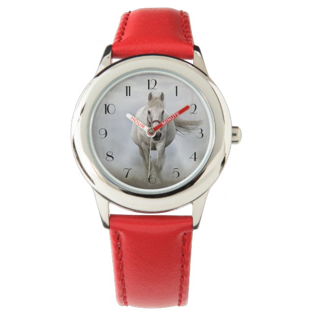 Beautiful white horse in mist watch (Front)