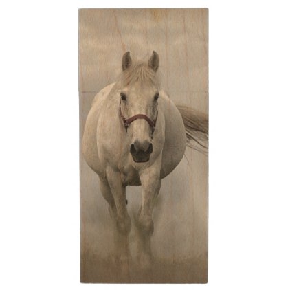 Beautiful white horse in mist wood USB flash drive