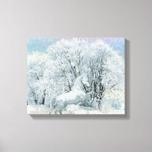 Beautiful White Horse in Snow Canvas Print