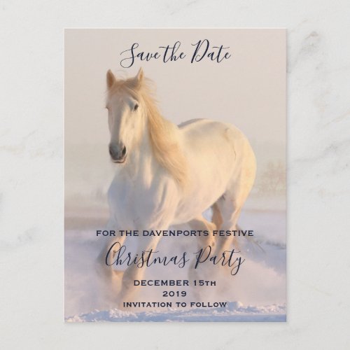 Beautiful White Horse in Snow Save the Date Announcement Postcard