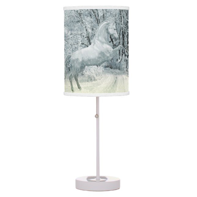 Beautiful White Horse in Snow Table Lamp (Front)
