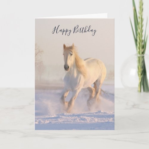 Beautiful White Horse in the Snow Photo Birthday Card