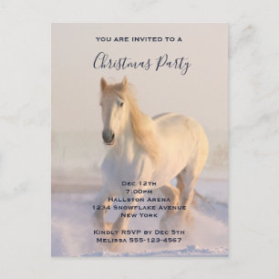 Beautiful White Horse in the Snow Photo Christmas Invitation Postcard