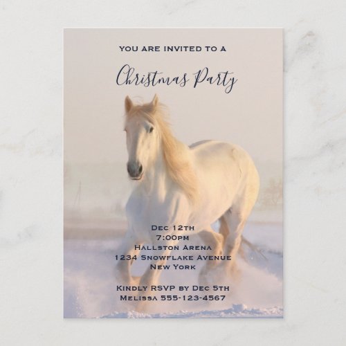 Beautiful White Horse in the Snow Photo Christmas Invitation Postcard