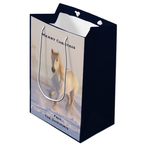 Beautiful White Horse in the Snow Photo Christmas Medium Gift Bag