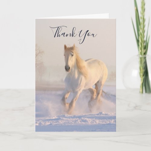 Beautiful White Horse in the Snow Photo Thank You Card