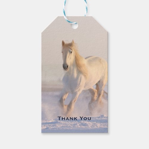 Beautiful White Horse in the Snow Photo Thank You Gift Tags